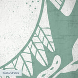 Symmetrical sea-themed pattern in sage green and white featuring crabs, starfish, shells, and marine