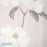 Delicate floral pattern with white flowers and gray leaves on pale pink background