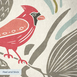 Decorative pattern with birds, flowers, and foliage in muted colors on cream background
