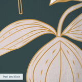 Vintage botanical pattern with cream and pink flowers on dark green background