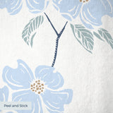 Delicate blue floral pattern with stems and leaves on white background