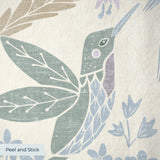 Symmetrical art nouveau pattern with stylized flowers, leaves, and butterflies in soft blue, purple,