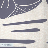 Tropical botanical pattern with blue herons, palm fronds, and foliage on cream background
