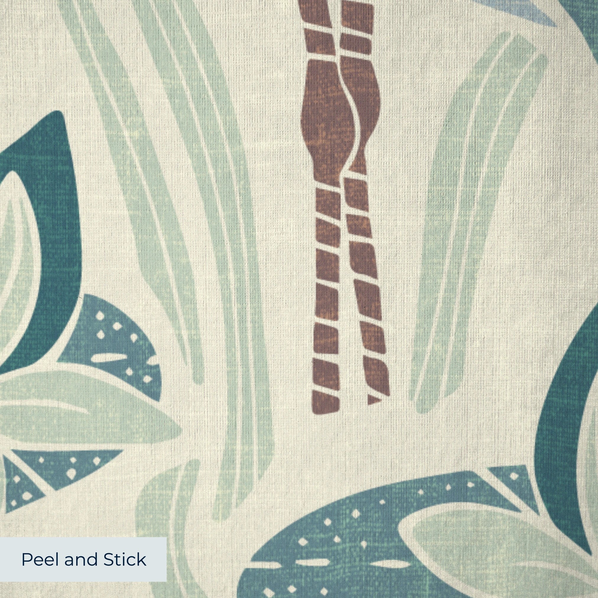 Decorative pattern with blue birds, lotus flowers, and foliage in muted teal, mauve, and cream tones