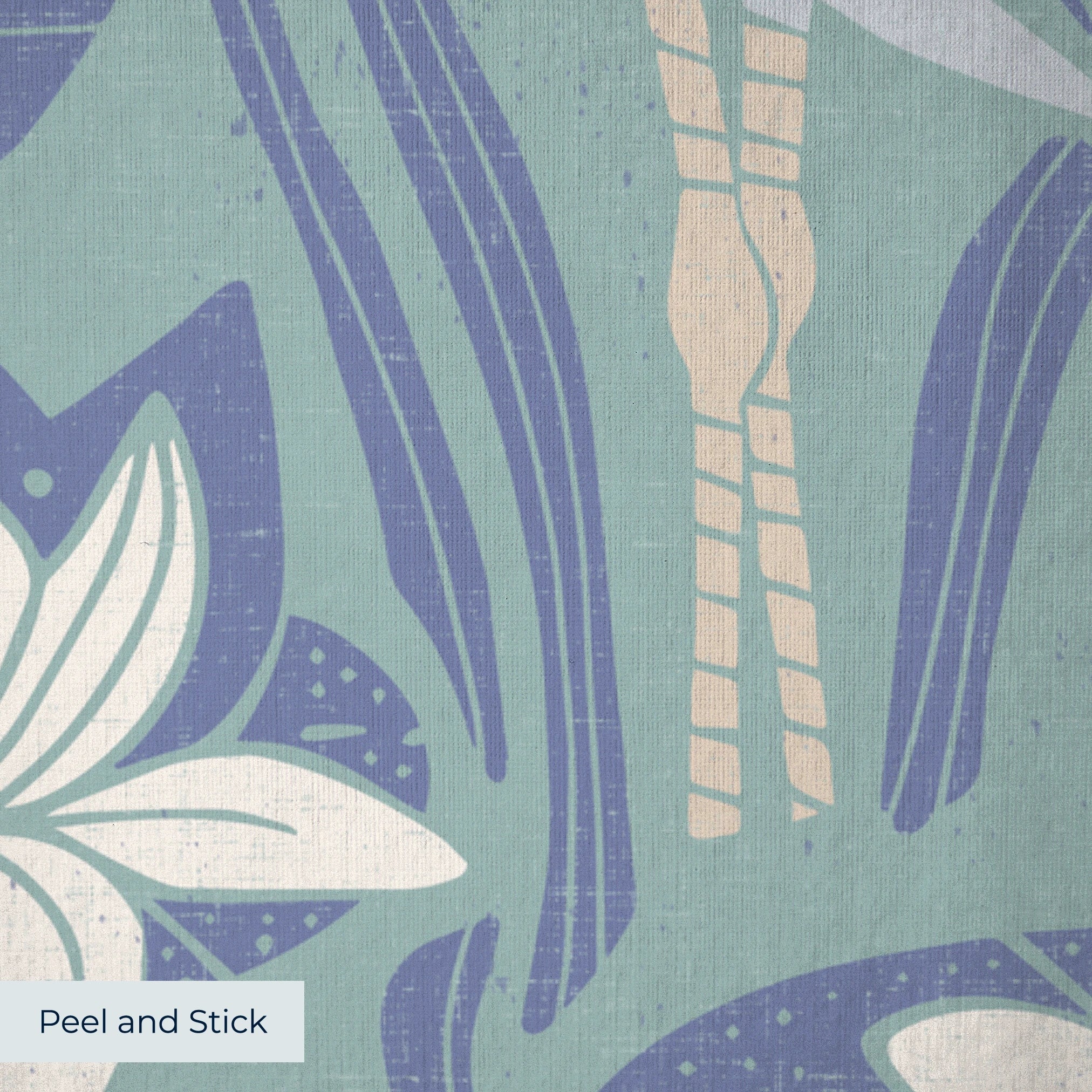 Art Nouveau floral pattern with white lilies, blue-green leaves and decorative pods on blue backgrou