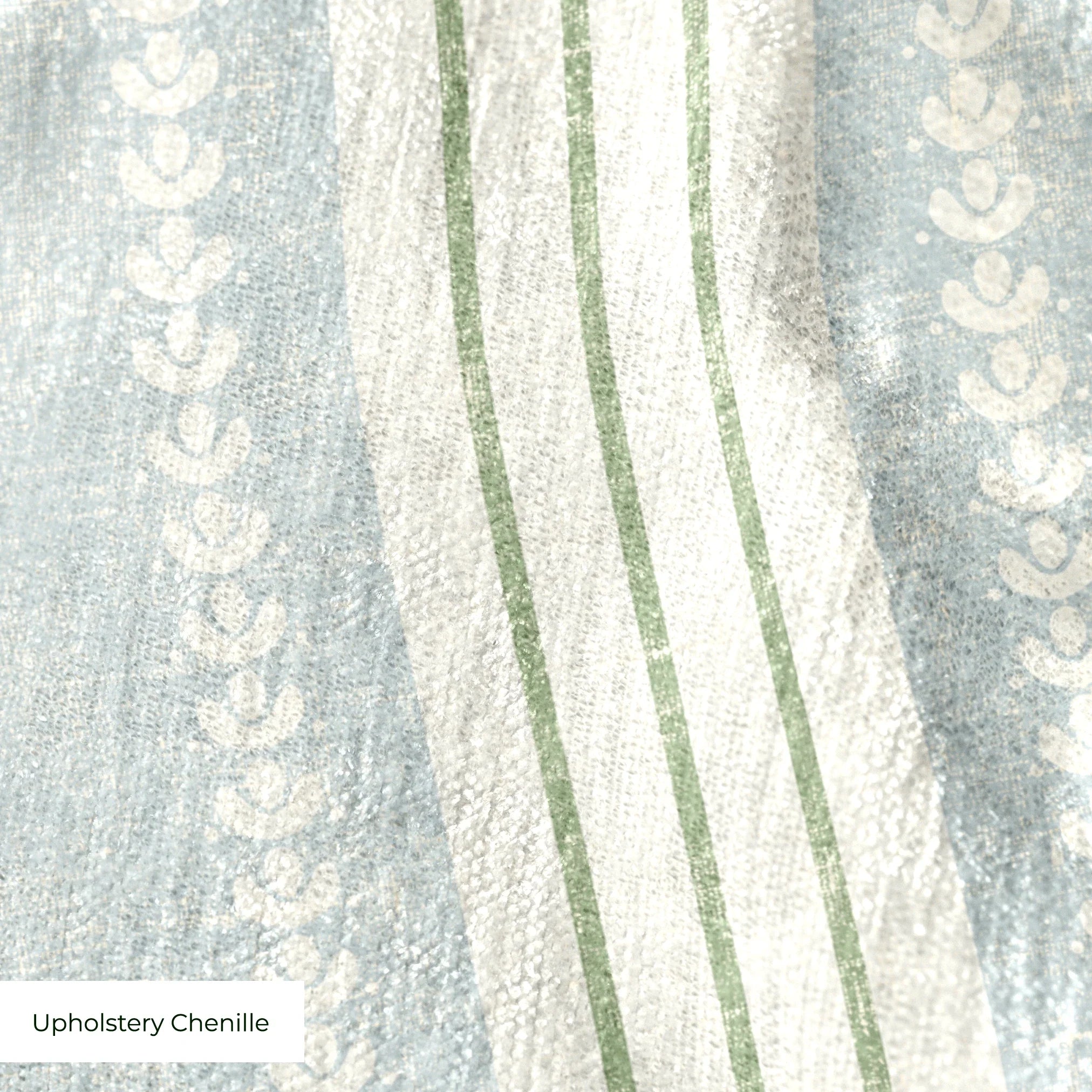 Beaufort Trio Stripe, Pale Blue and Green, Large 18 inch wide repeat Fabric
