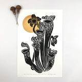 Pitcher Plant, Artist Proof. Mid Century Botanical, block print with 18x24 mat