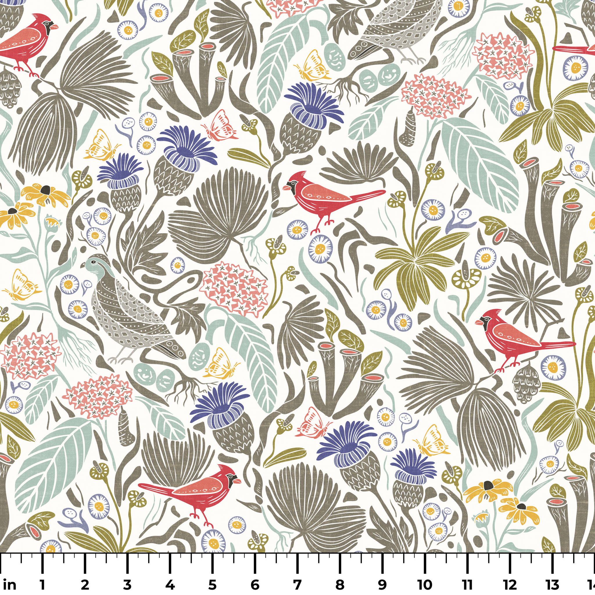 Peck and Plume, Brighter White with Texture, Small 14 inch wide repeat Fabric
