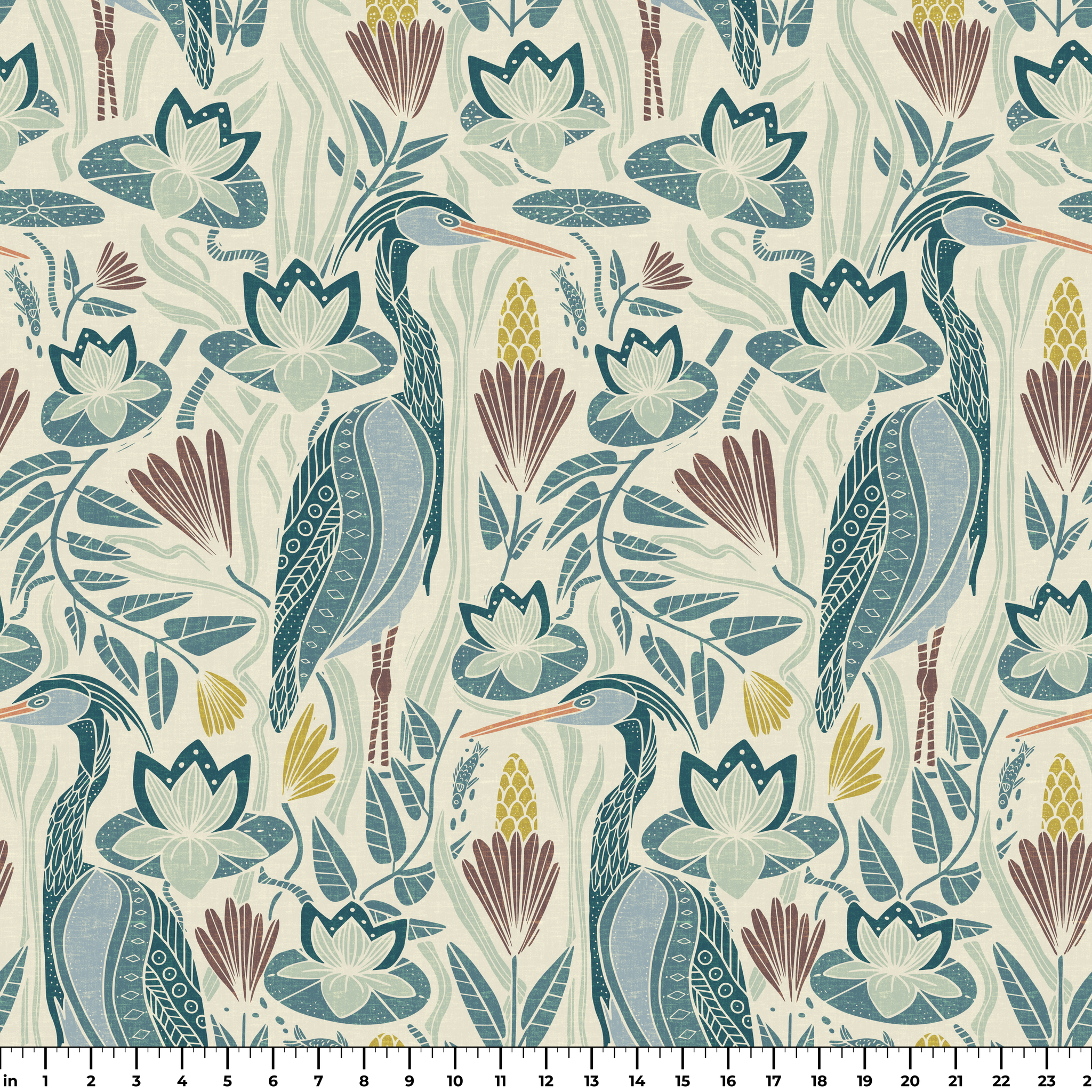 Great Blue Heron, Bold, With Texture, Large 12 inch wide repeat Fabric