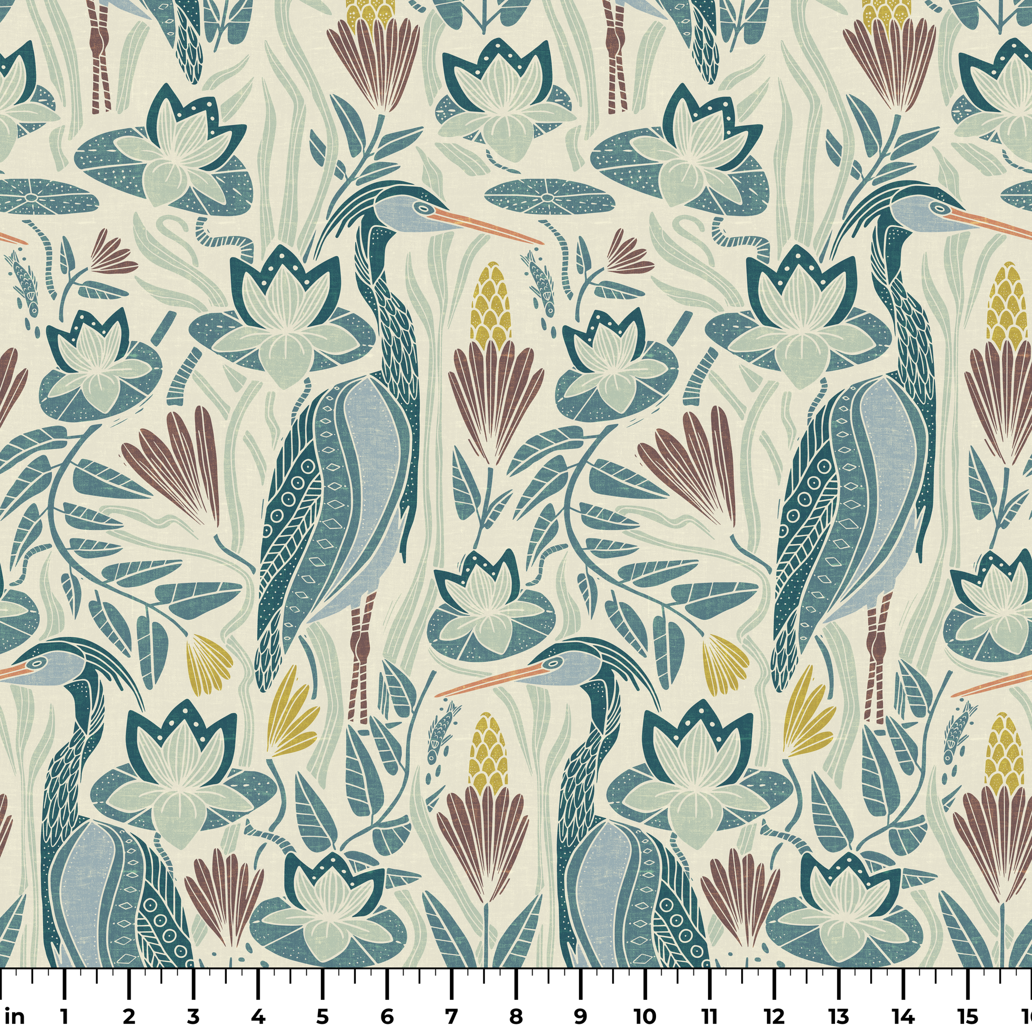 Great Blue Heron, Bold, With Texture, Medium 8 inch wide repeat Fabric