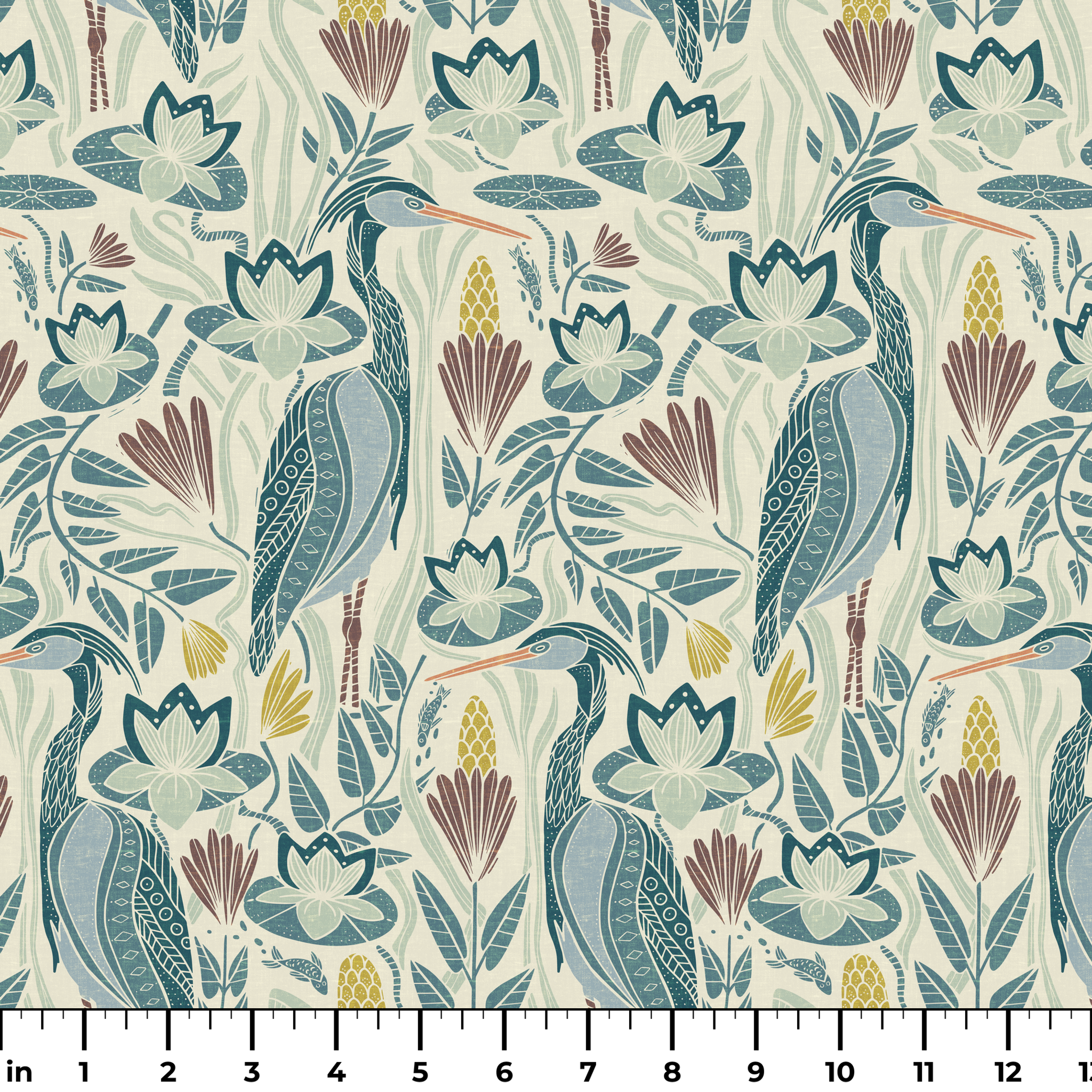 Great Blue Heron, Bold, With Texture, Small 6 inch wide repeat Fabric