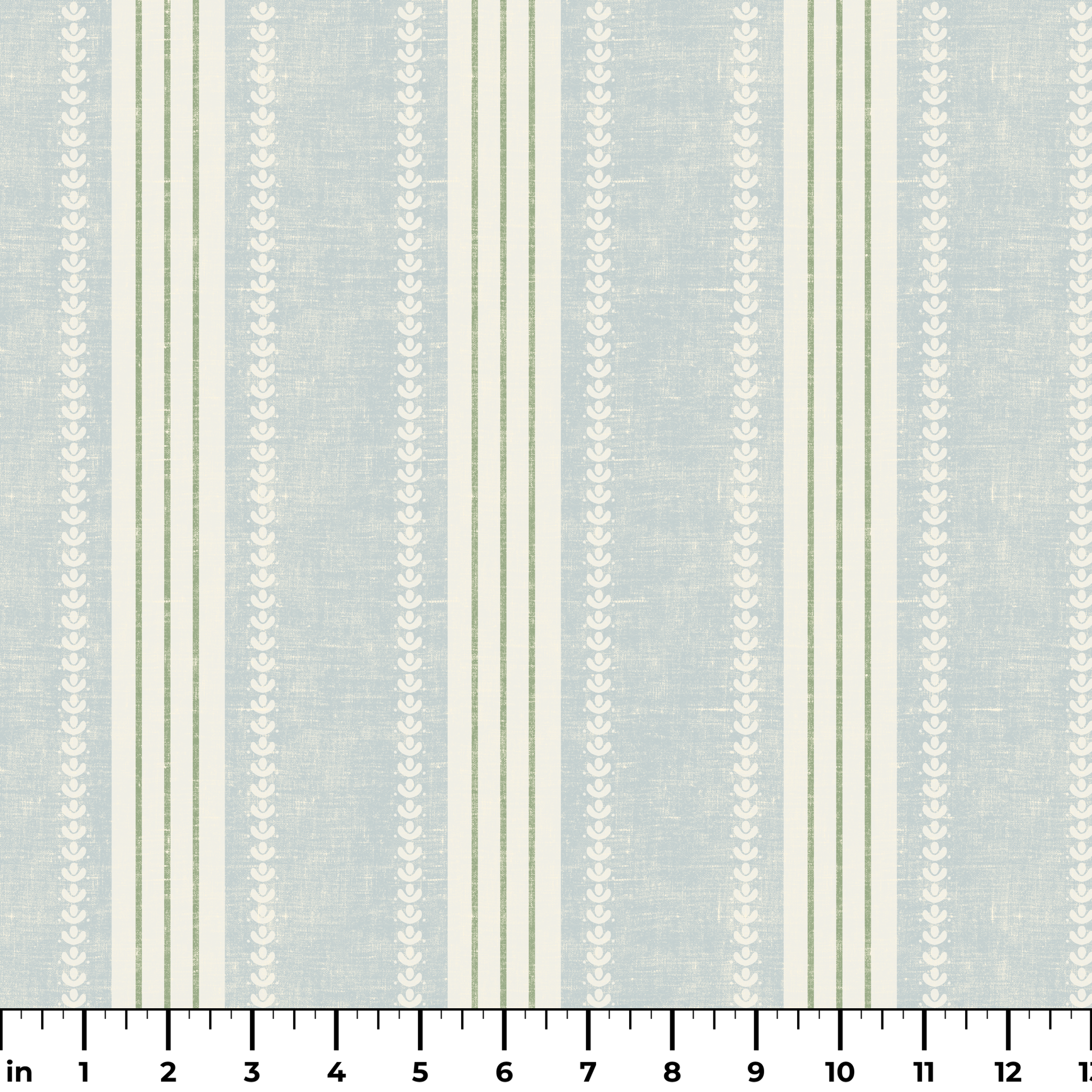 Beaufort Trio Stripe, Pale Blue and Green, Medium 12 inch wide repeat Fabric