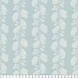 Oak leaves and acorns pattern in white on pale blue-gray background