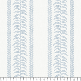Blue and white botanical stripe pattern with stylized leaf motifs and vertical borders