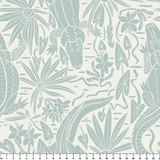 Desert botanical pattern with cacti, succulents and leaves in sage green on cream background