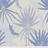 Blue and gray tropical palm fronds pattern on light textured background