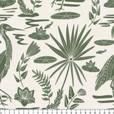 Low Country Egret, Moss Green on Light, Large Wallpaper