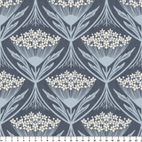 Art Nouveau floral pattern with white flowers and gray leaves in symmetrical diamond arrangement