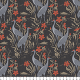 Dinosaurs and red flowers on dark background in vintage botanical illustration style