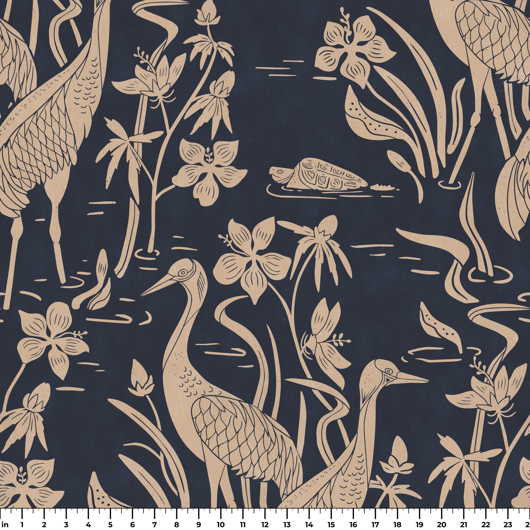Sandhill Cranes, Monochromatic Antique Gold on Charcoal, Large Wallpaper