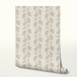 Beige oak leaf pattern on cream textured background with acorns and branches