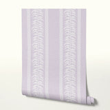 White feather and chevron pattern stripes on soft purple background