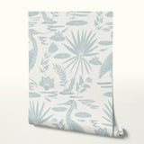 Low Country Egret, Historical Blue on Light, Large Wallpaper