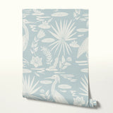 Low Country Egret, White on Historical Blue, Large Wallpaper