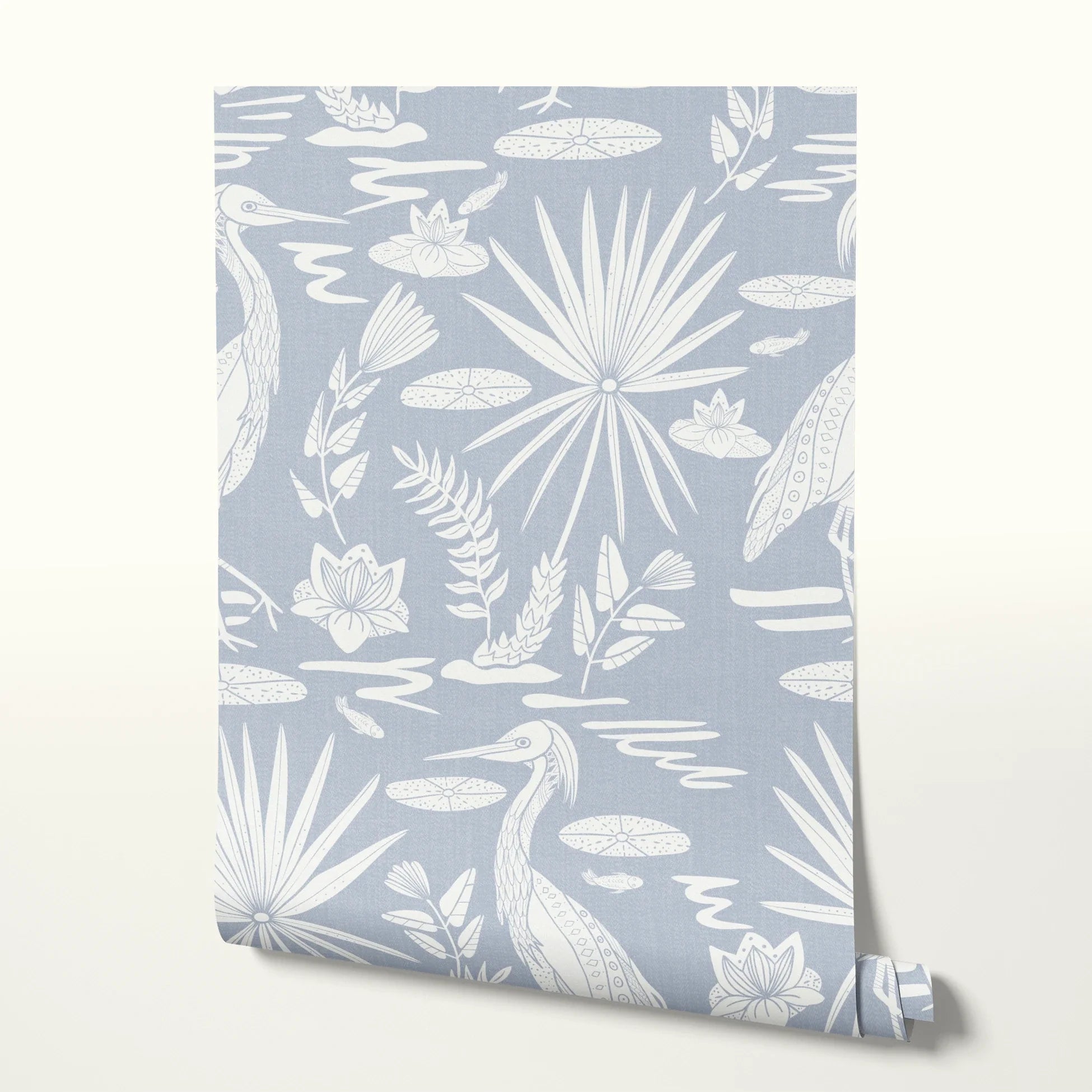 Low Country Egret, Anne's Blue on Bright White, Large Wallpaper