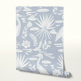 Low Country Egret, Anne's Blue on Bright White, Large Wallpaper
