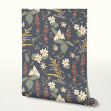 Balsam Meadow, Full Color on Navy with Faux Gilding, Large Wallpaper
