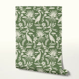 Low Country Egret, White on Moss Green, Medium Wallpaper