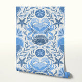Tidal Pool, Grecian Blue on Linen, Large Wallpaper