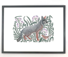 Load image into Gallery viewer, Gray Fox in the Ironweed,  Full color Block Print with 18x24 mat
