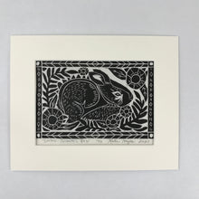 Load image into Gallery viewer, Eastern Cottontail, black and white,  Mini Block Print, Limited Edition, Woodland wall art
