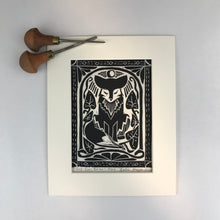 Load image into Gallery viewer, Red Fox, Black and White Art Nouveau Mini Block Print, Limited Edition, Woodland wall art
