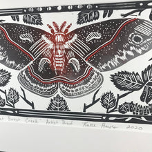 Load image into Gallery viewer, Robin Moth, full color Artist Proof  block print. Hand pulled on 12x18 paper
