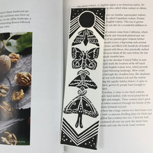 Load image into Gallery viewer, Premium Paper Bookmark, &quot;Moths of the Carolinas&quot;  Block Printed Celestial Art- 2.25 x 8.25 inches
