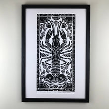 Load image into Gallery viewer, Crayfish, Hand pulled block print  Limited Edition Black and White. Naturalist Woodland Wall Art
