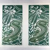 Hellbender Salamander, Artist Proof.  Full color Hand pulled block print, on 12x18 sustainable paper