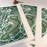 Hellbender Salamander, Artist Proof.  Full color Hand pulled block print, on 12x18 sustainable paper