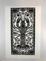 Crayfish, Hand pulled block print  Limited Edition Black and White. Naturalist Woodland Wall Art
