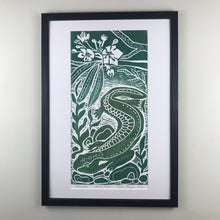 Load image into Gallery viewer, Hellbender Salamander, Artist Proof.  Full color Hand pulled block print, on 12x18 sustainable paper

