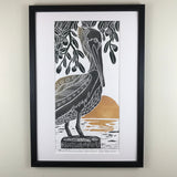 Brown Pelican and Live Oaks, Artist Proof, Full color block print. Hand pulled on 12x18 paper