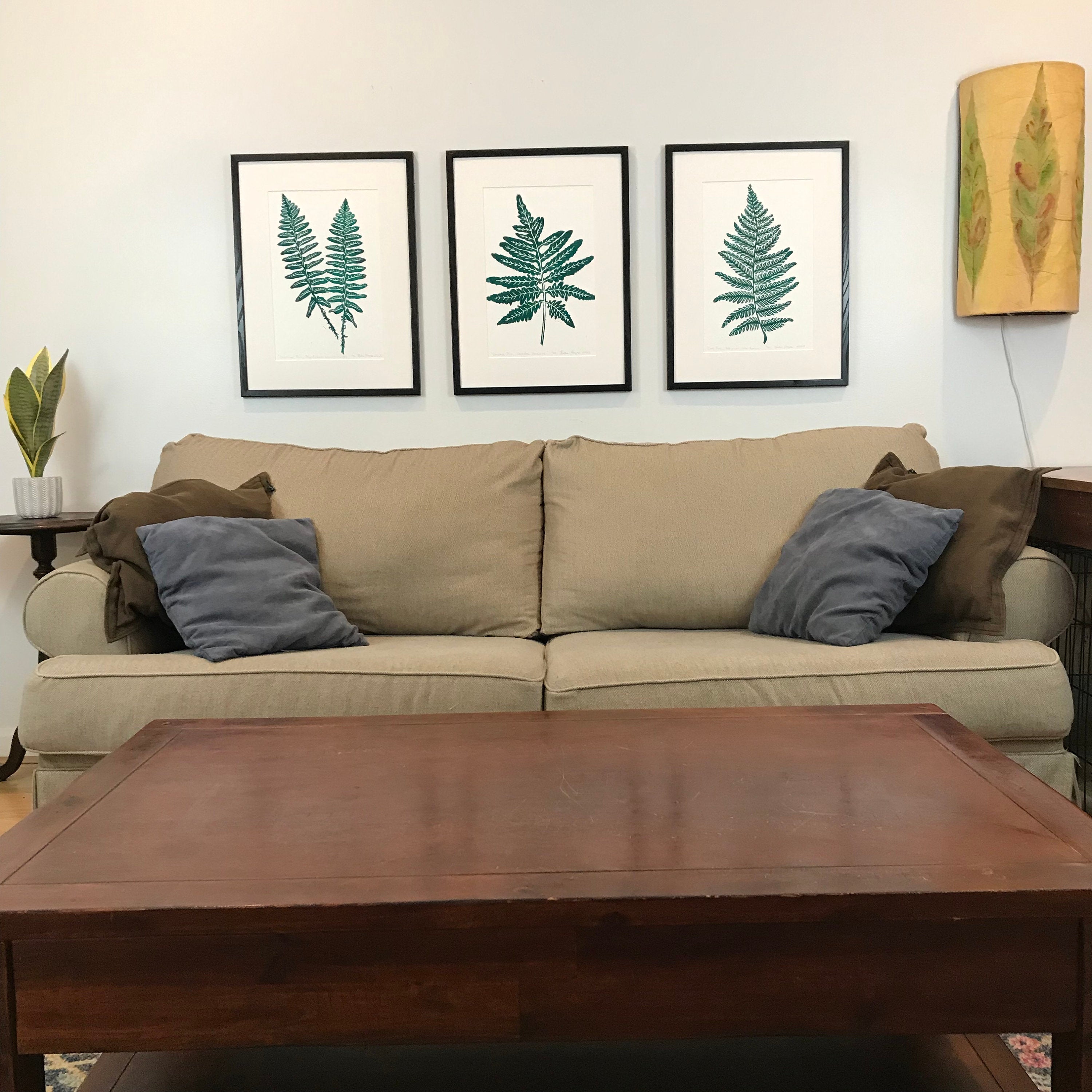 Set of 3 Native Southeastern Ferns, Limited Ed Block Prints, With 18x24 mat