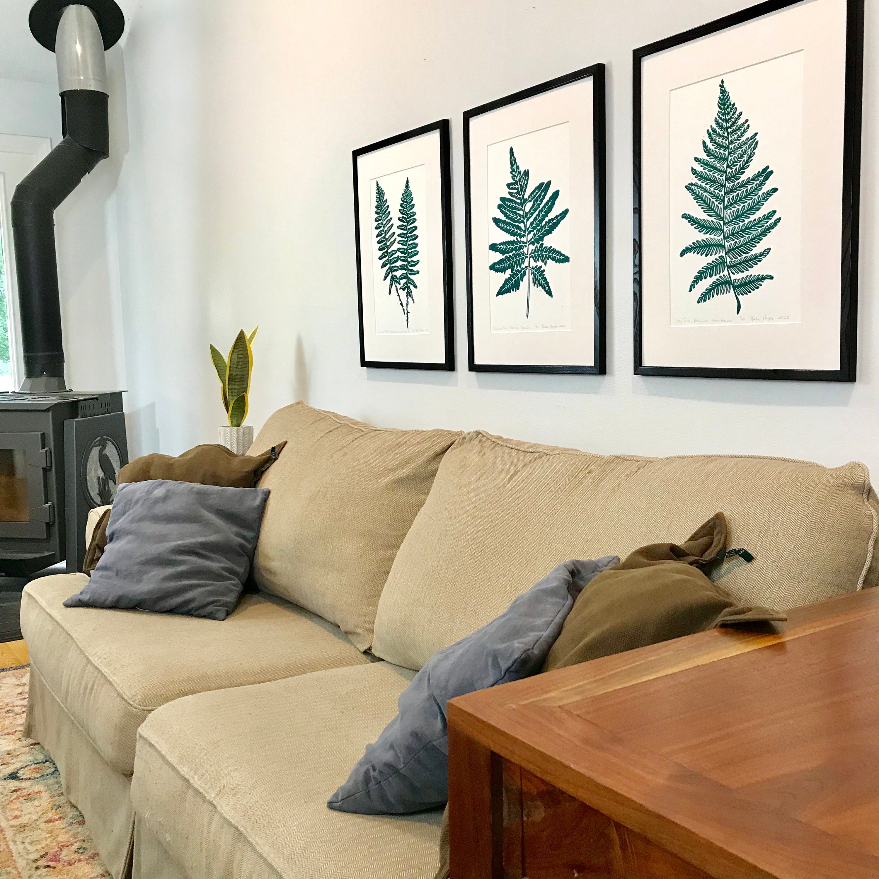 Set of 3 Native Southeastern Ferns, Limited Ed Block Prints, With 18x24 mat