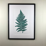 Lady Fern, original block print,  Limited Edition with 18x24 mat, Naturalist Art