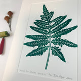 Sensitive Fern, original block print,  Limited Edition with 18x24 mat, Naturalist Art
