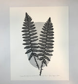 Jumbo, Christmas fern, original block print,  Full color Arist Proof with 18x24 mat