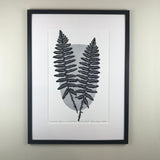 Jumbo, Christmas fern, original block print,  Full color Arist Proof with 18x24 mat